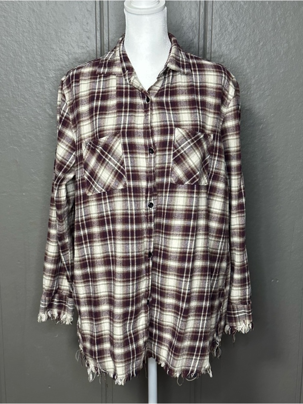 One24 Rags Distressed Plaid Flannel